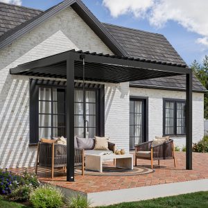 12x10 Evanston Wall Mounted Louvered Pergola — manufacturer image 1