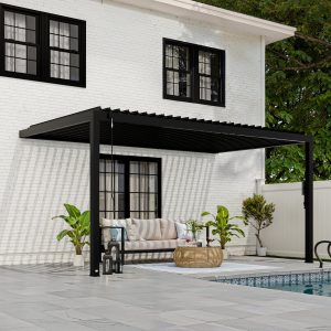 16x10 Evanston Wall Mounted Louvered Pergola — manufacturer image 1