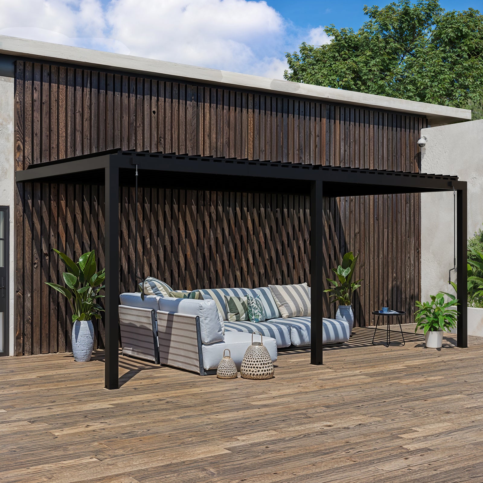 20x10 Evanston Wall Mounted Louvered Pergola — manufacturer image 1