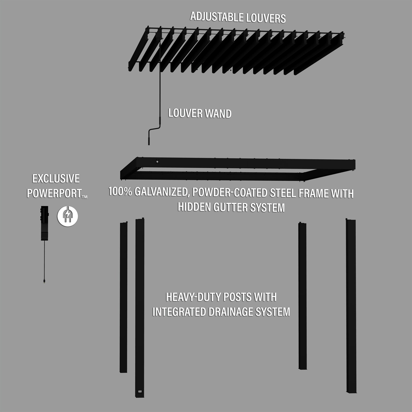 10x10 Sarasota Steel Louvered Pergola — manufacturer image 12