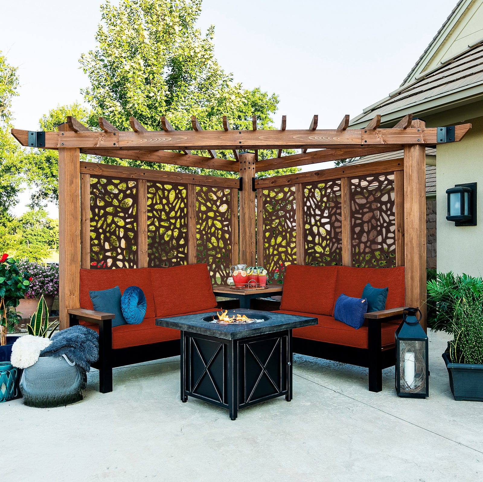 Tuscany Corner Pergola with Conversation Seating - Privacy Panels — manufacturer image 1