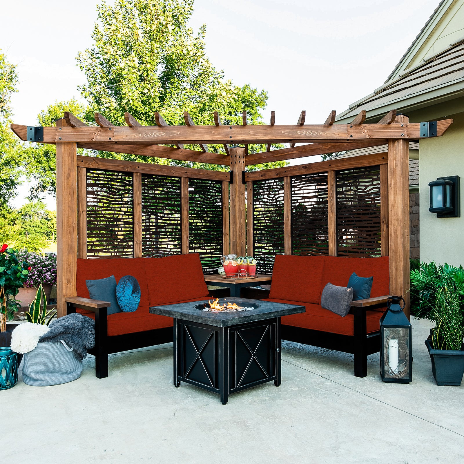 Tuscany Corner Pergola with Conversation Seating - Privacy Panels — manufacturer image 11