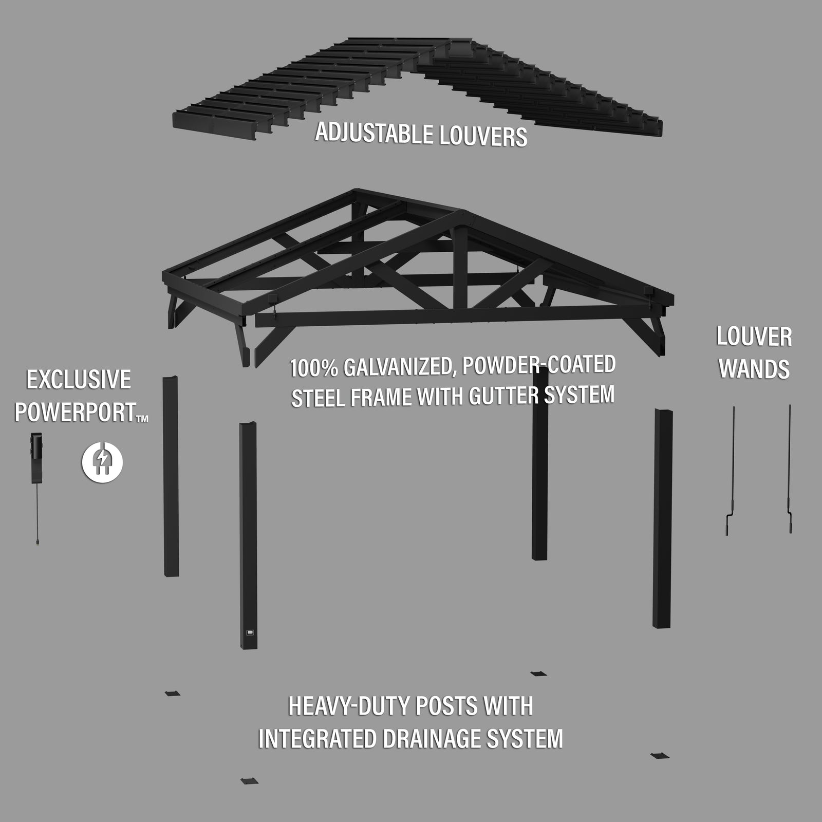 14x14 Ridgeline Steel Louvered Pergola — manufacturer image 13