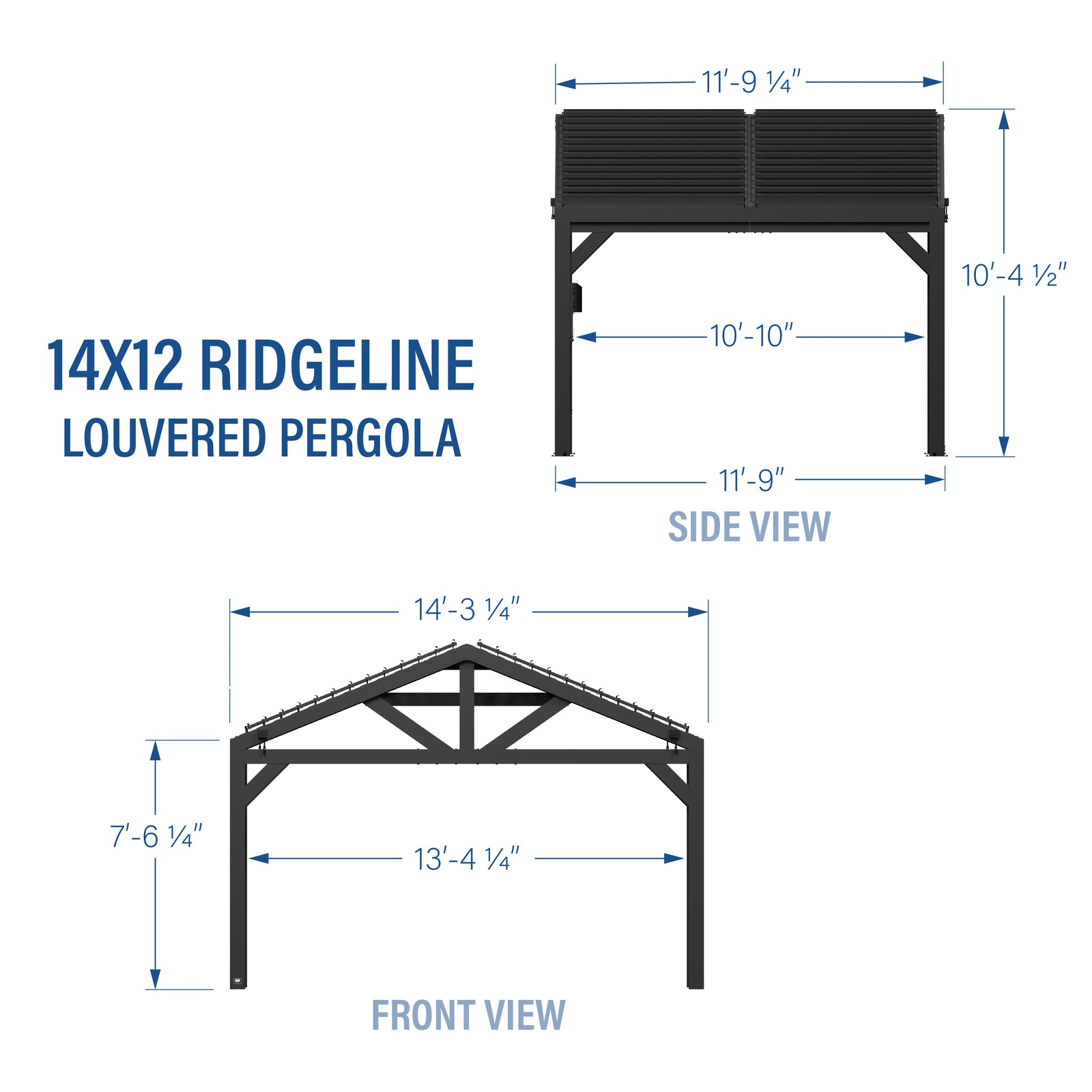 14x12 Ridgeline Steel Louvered Pergola — footprint and dimensions