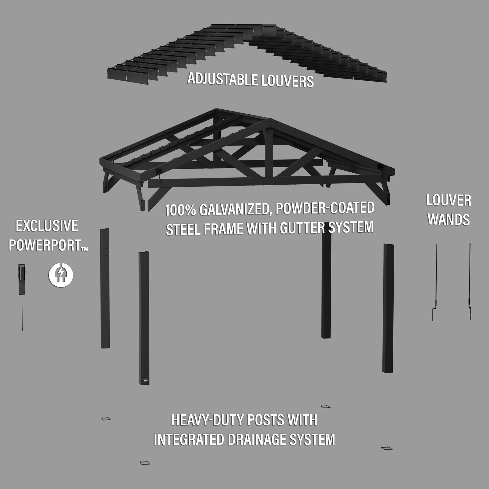 14x12 Ridgeline Steel Louvered Pergola — manufacturer image 13