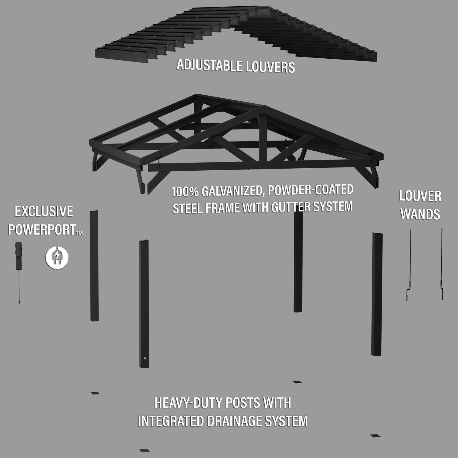 16x14 Ridgeline Steel Louvered Pergola — manufacturer image 13