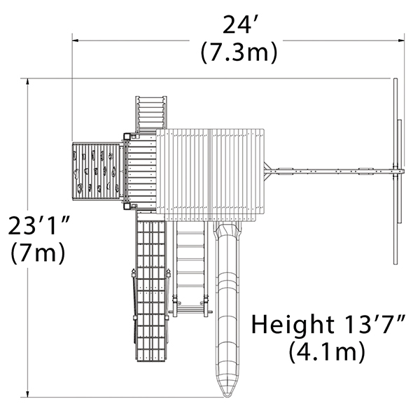 Titan Treehouse XL 3 Swing Set — dimensions and layout